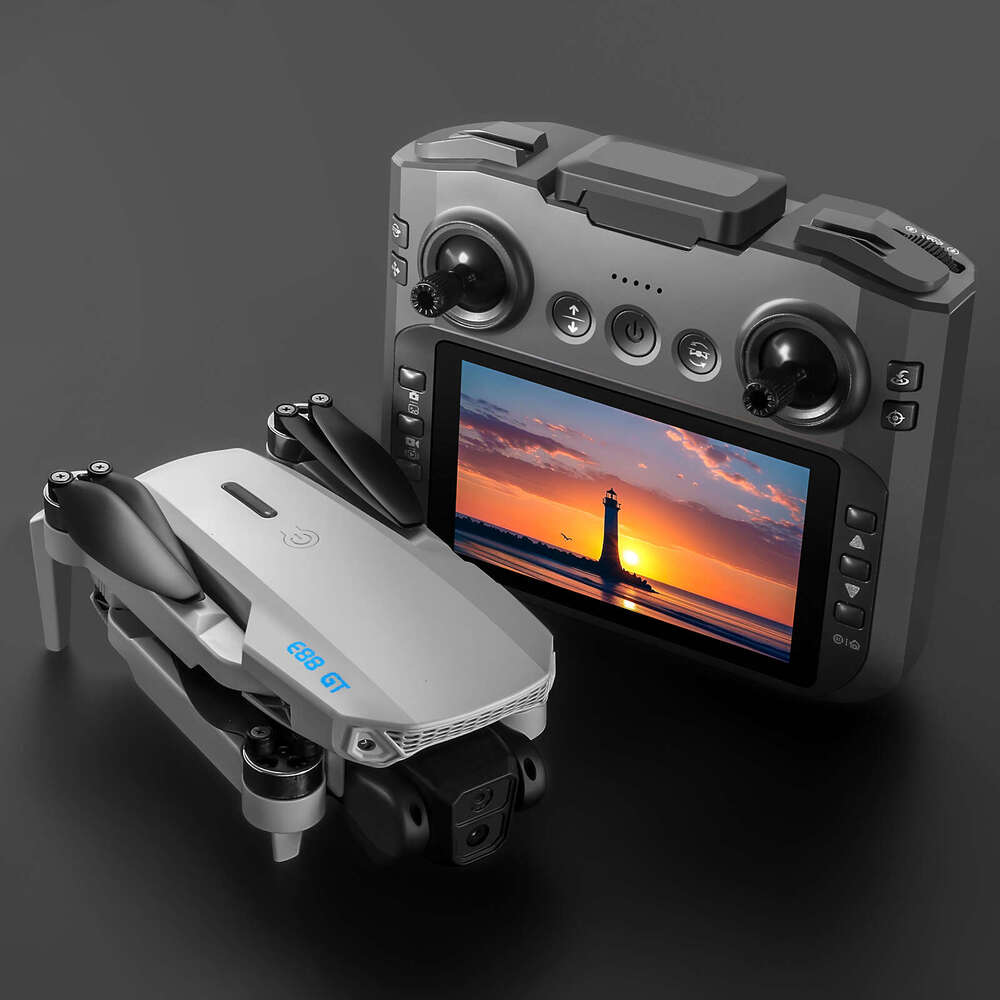 Famous Brand E GT Drone With Brushless Dual Camera For Aerial Photography High Definition Optical Flow Remote Control Display Inch Aircraft CKS
