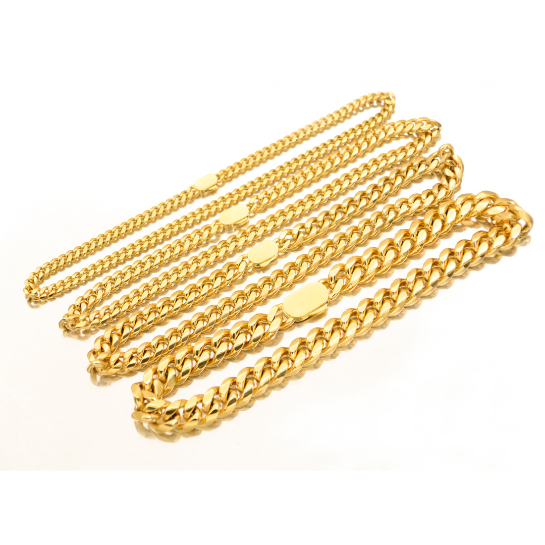 6-14mm Stainless Steel Miami Cuban Chain Necklace Bracelet with Spring Clasp Gold Color