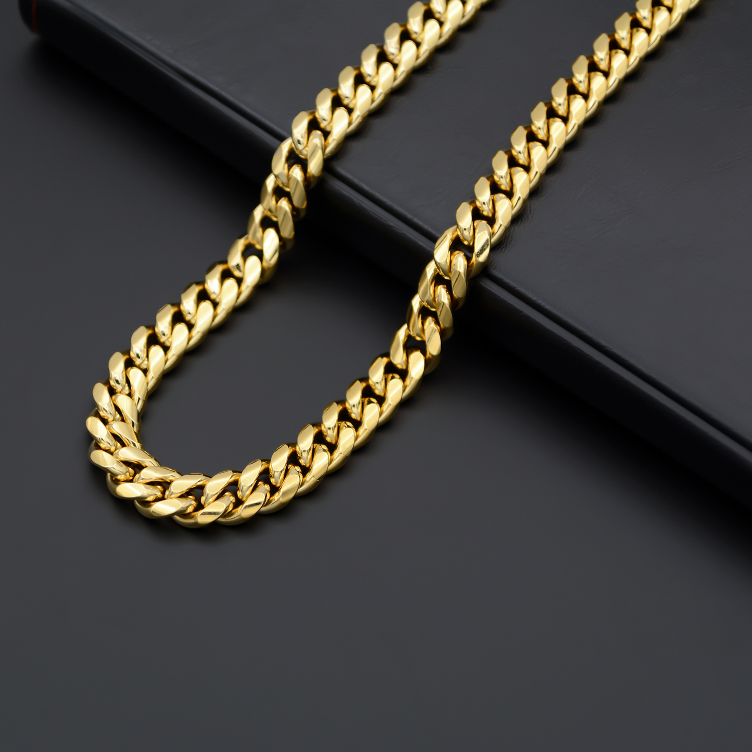 6-14mm Stainless Steel Miami Cuban Chain Necklace Bracelet with Spring Clasp Gold Color