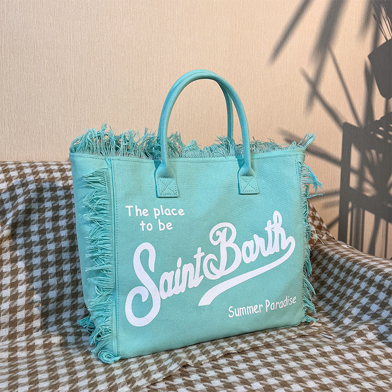 Free Shipping Designer New Beach Bag Large Capacity One Shoulder Commuter Bag Handcrafted Fringe Denim Print Tote Bag
