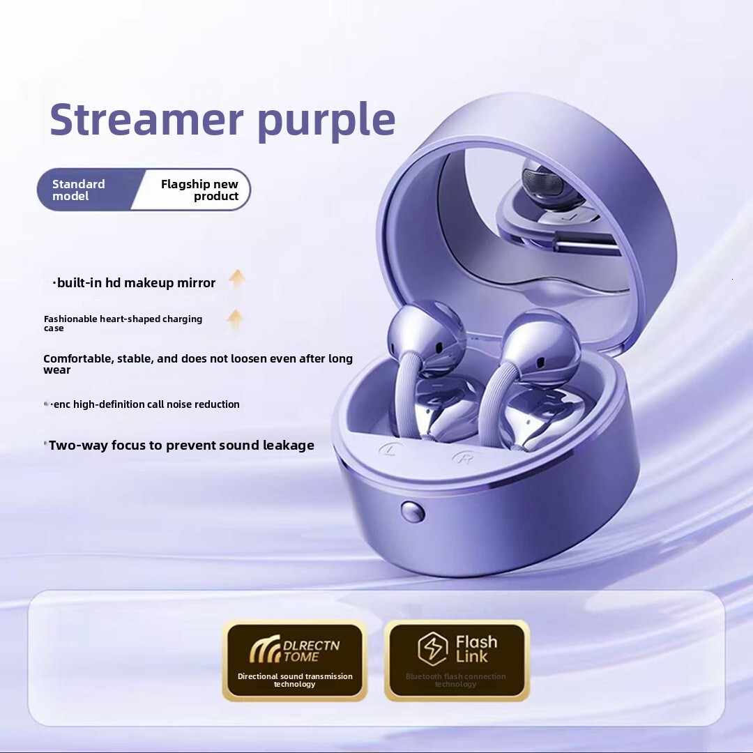Wireless Ear Clip Designer Headphones Butterfly Ear Ornament Heart Shaped Charging Case With Makeup Mirror High Appearance Level Fashion Wireless Blue