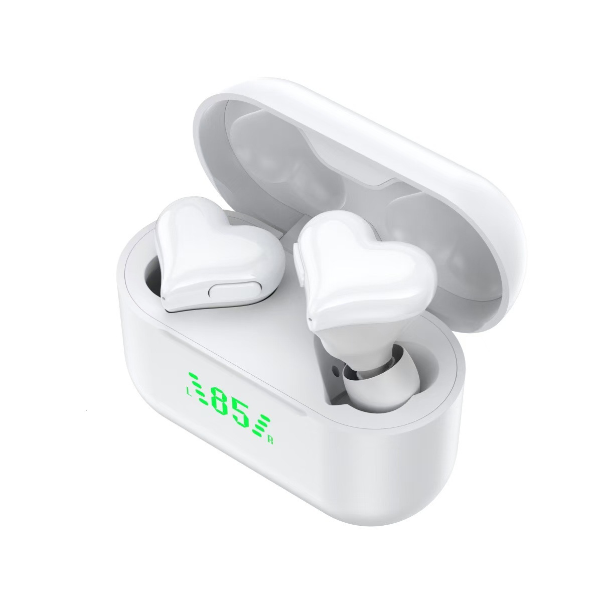 Wireless In Ear Designer Headphones Power Display Heart Shaped Mini Stylish Compatible With Smartphones Laptops Computers For Sports Daily Use