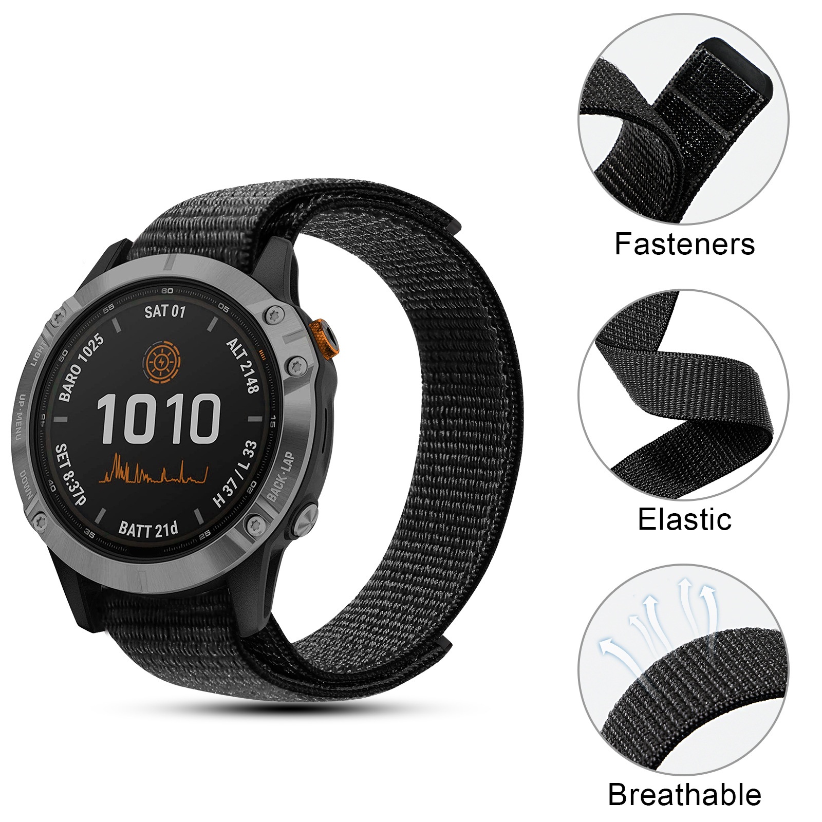 26/22/20mm Custom Nylon Watch Strap Woven Fabric Replacement Smart Watch Band Breathable Sport Wristband Compatible with Garmin Fenix 7X 7 6X 6 Pro 5X