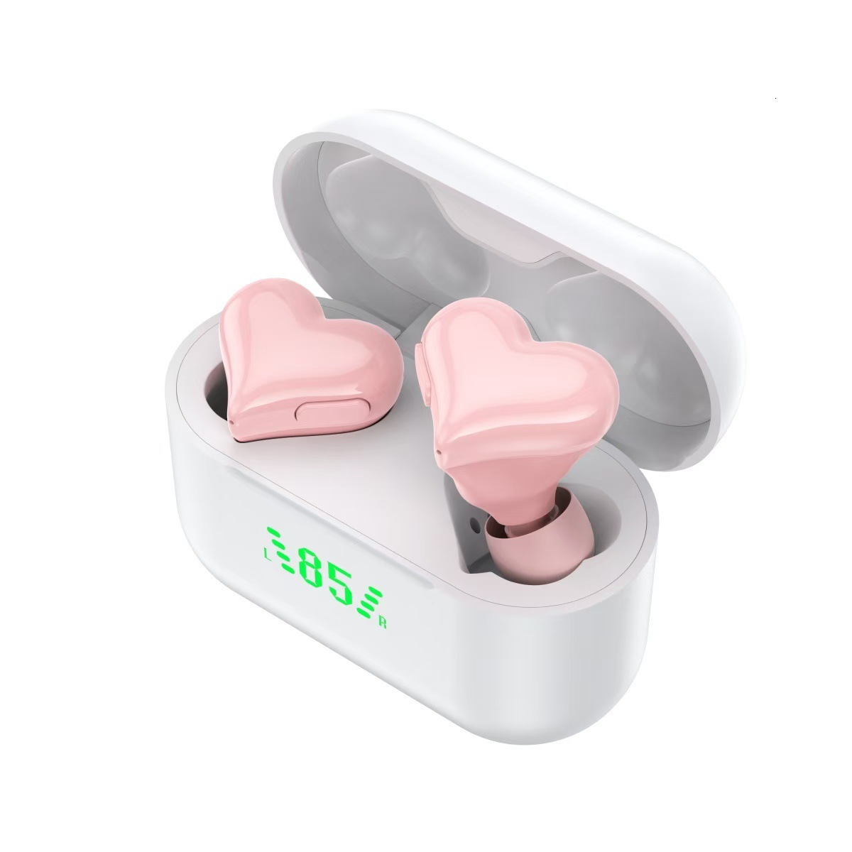 Wireless In Ear Designer Headphones Power Display Heart Shaped Mini Stylish Compatible With Smartphones Laptops Computers For Sports Daily Use