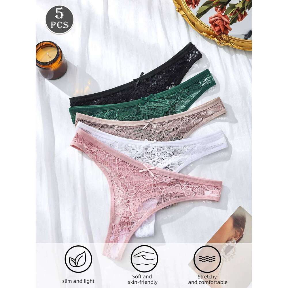 5Pcs Sexy Lace Women Thongs Panties Low Waist Underwear Girls Briefs G-String Breathable Ladies Panty Floral Female Lingerie - view 5