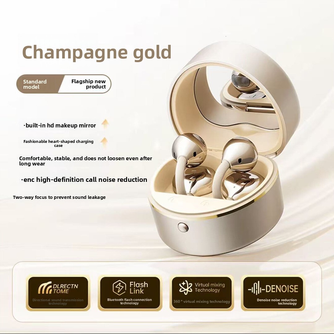 Wireless Ear Clip Designer Headphones Butterfly Ear Ornament Heart Shaped Charging Case With Makeup Mirror High Appearance Level Fashion Wireless Blue