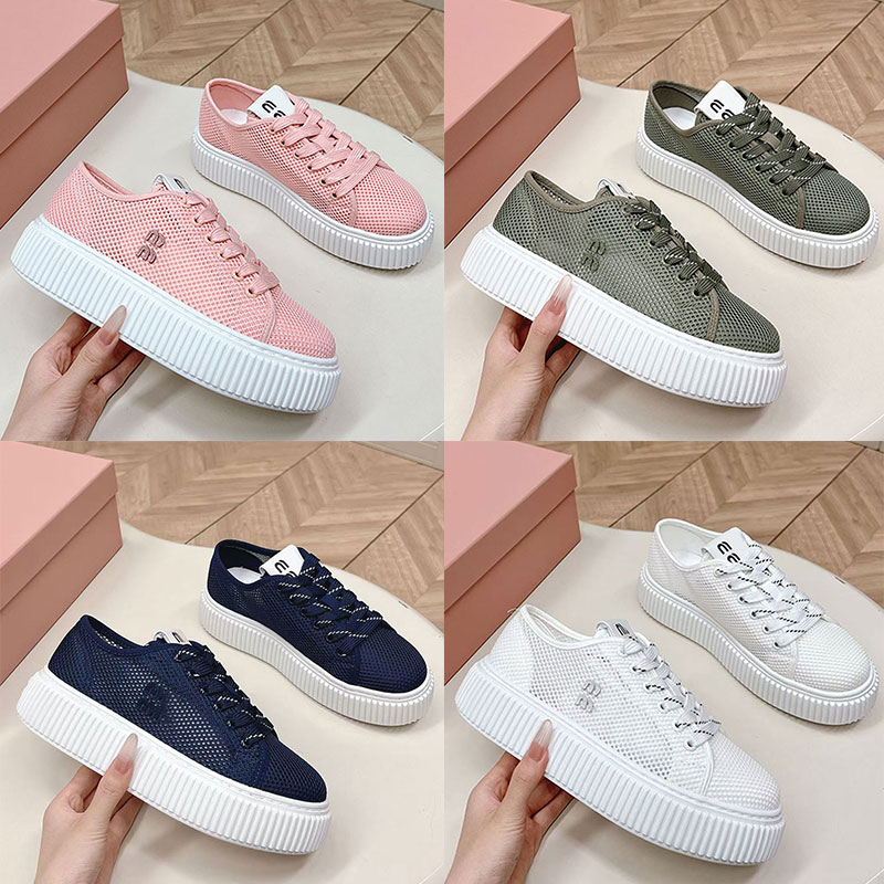Mesh Surface Biscuit Platform Shoes Designer Womens Retro Style Ventilate Leisure Shoes Ladies Thick Sole Sneakers TPR Big Bottom Size 35 40
