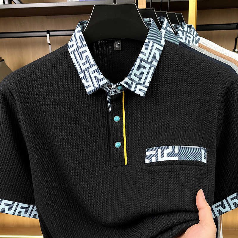 New Summer Mens Turn-down Collar Short Sleeve Buttoned Polo Shirt Mens Fashion Jacquard Knit T-shirt88