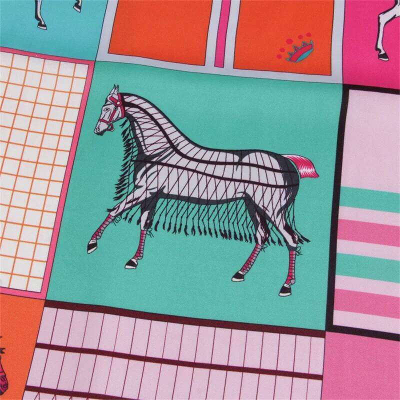 90cm Classic Ten Horse Brand Square Women Twill Silk Shawl Hijabs Luxury Bandana Foulard Neckerchief Head Scarf 26H0505
