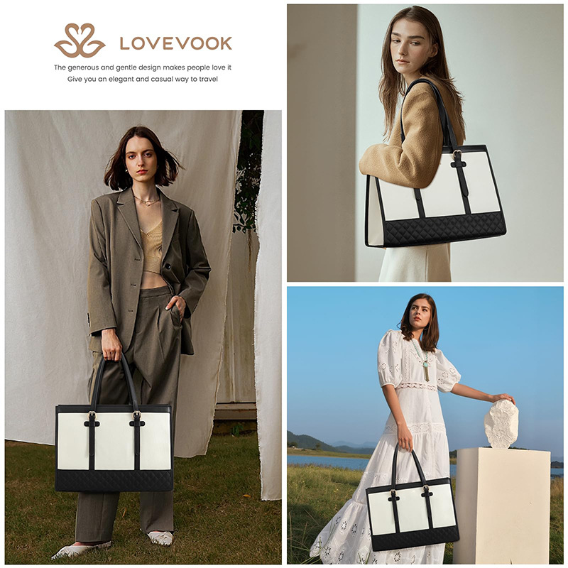 Women's Black & White Tote Bag Set, 2-in-1 Large Capacity Shoulder Handbag with Quilted Pouch for Work & Daily Use free shipping