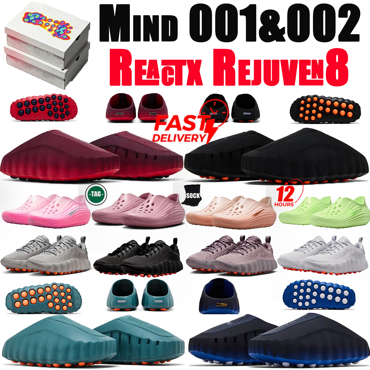 Designer Mind 001 Slide Light Bone Solar Red Khaki clog Mind 002 Black Hyper Crimson Light Smoke Grey Light Violet Ore men women outdoor ReactX Rejuven8 slippers