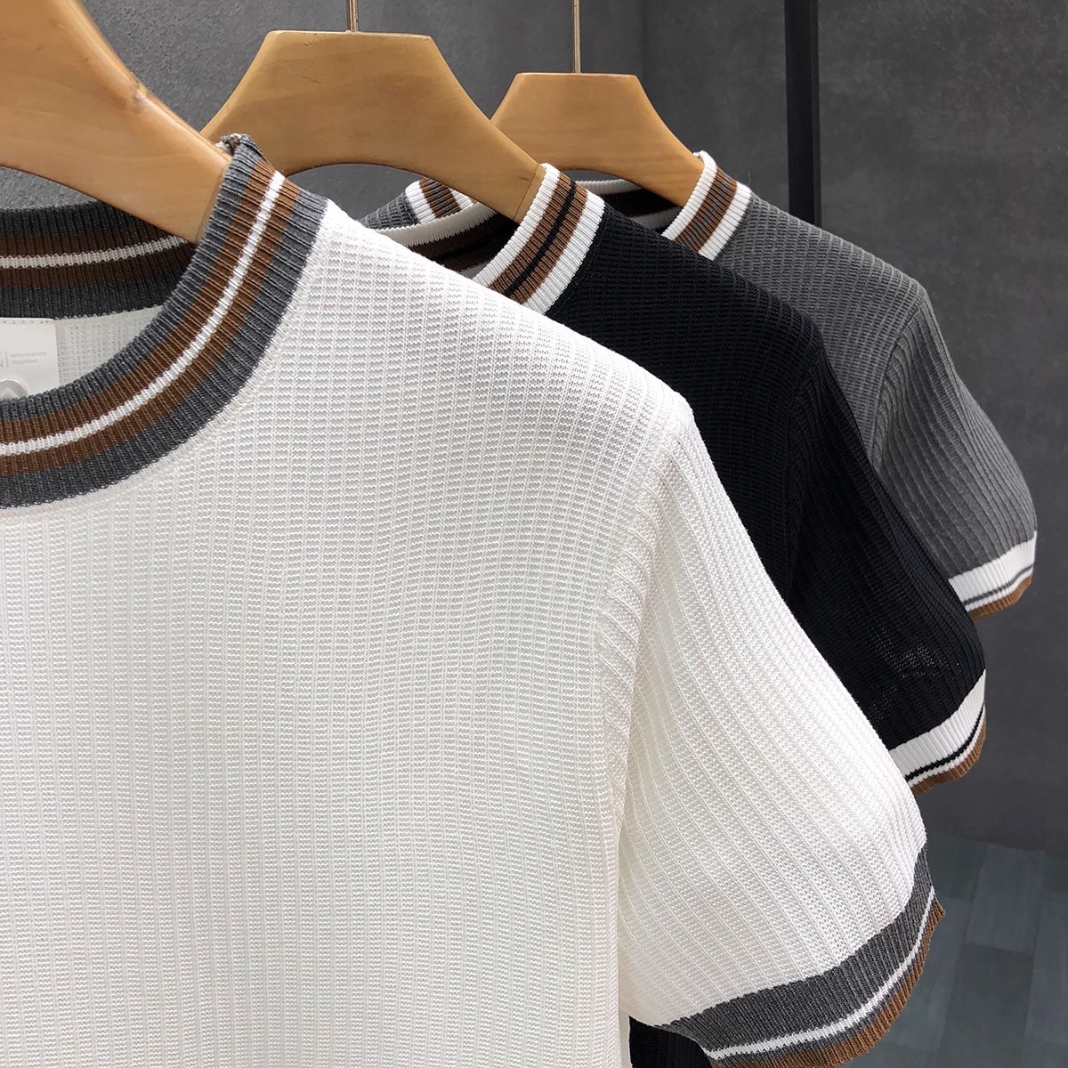 Designer Short-sleeved Shirt For Men Summer Short-sleeved Knitted Shirt With Color-block Stripes And Ice Silk Material Breathable And Comfortable Loos