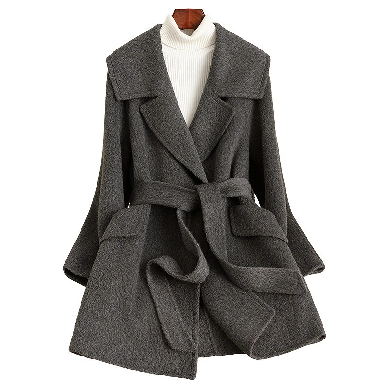 D3871 Nuovo Cappotto Sottile In Lana Con Revers Stringato Autunno E Inverno