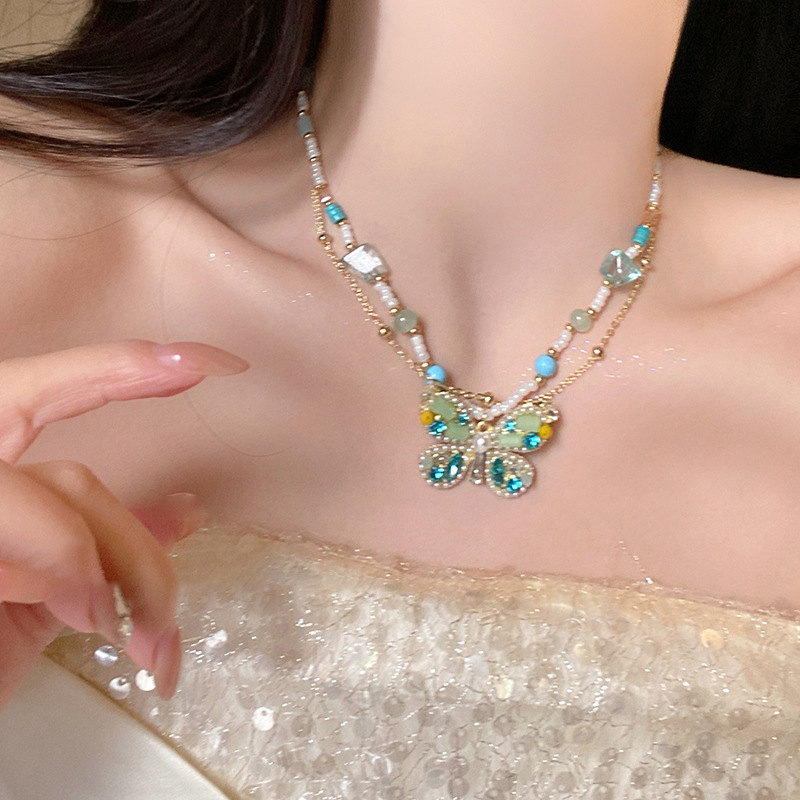 Super Fairy Butterfly Beaded Necklace, Fashionable and Versatile, Elegant Collarbone Chain, Unique Design Necklace for Women - view 5