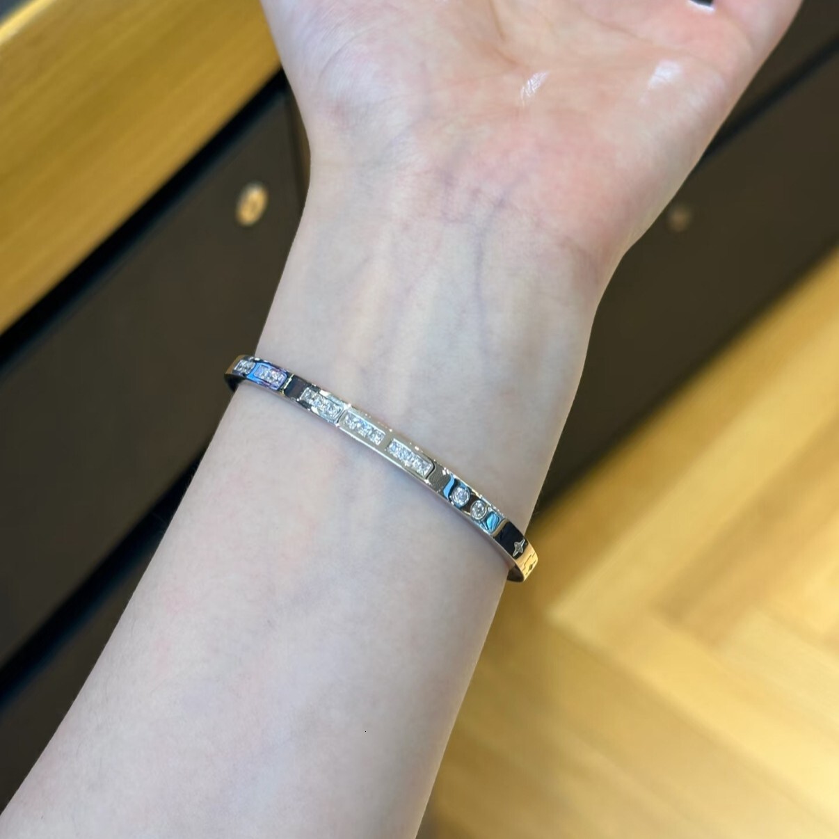 Apmmonaco Jewelry Designer Luxury Woman Men Luxe Bangle Morse Code For Couples In Rose And White Gold Two Tone Bracelet - view 5
