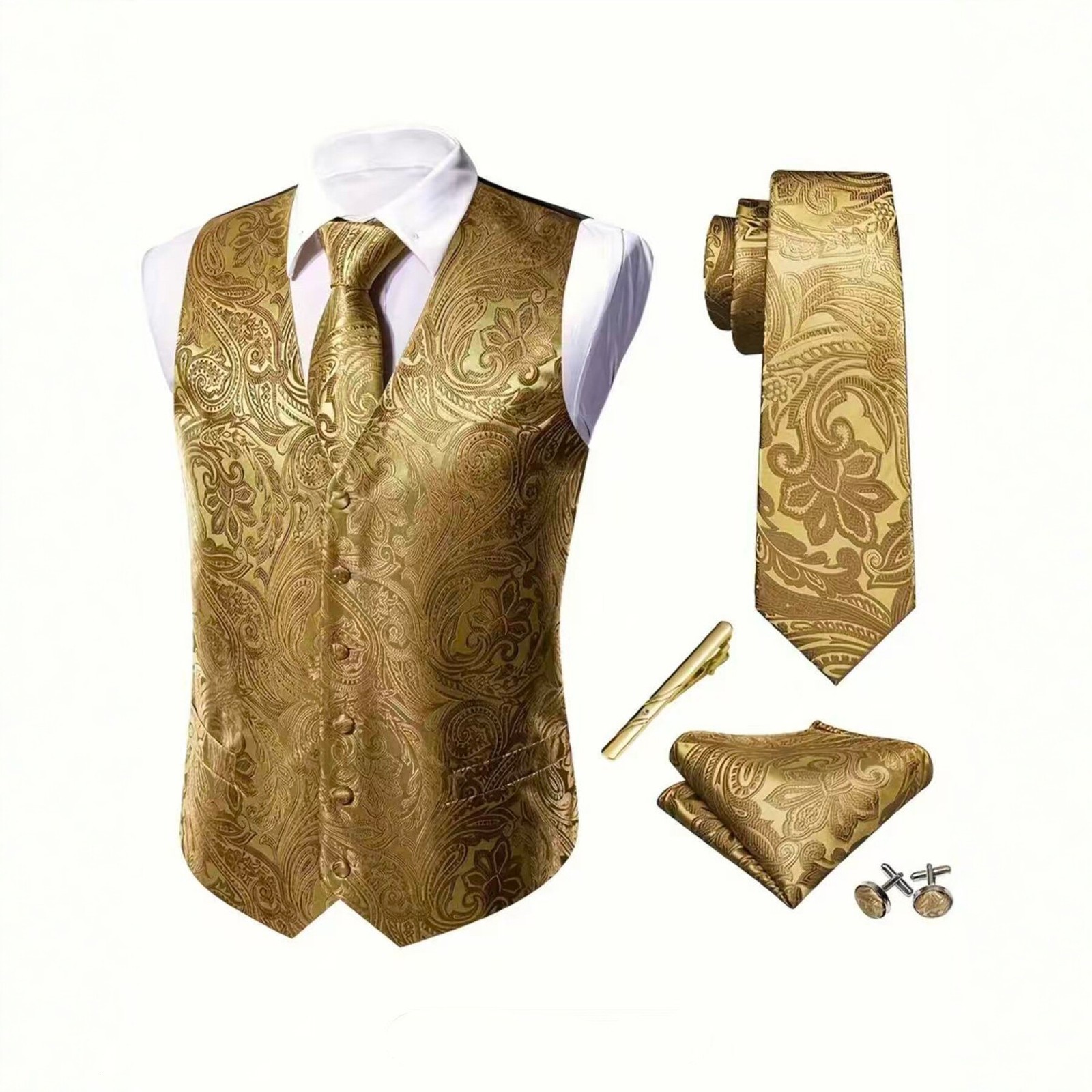 Hi-Tie Navy Blue Mens Vest Formal Silk Paisley Waistcoat Jacket Tie Handkerchief Cufflinks Set For Male Dress Suit Wedding Party 240615
