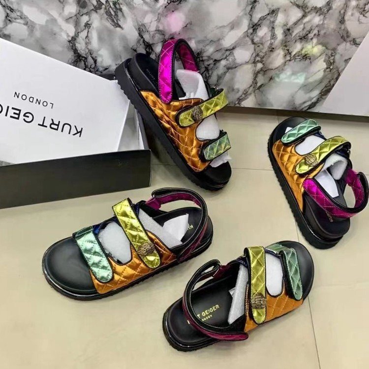 Designer shoe European and American Style New Round Toe Velcro for Women, Large Size, Colorful Thick-Soled Beach Sandals