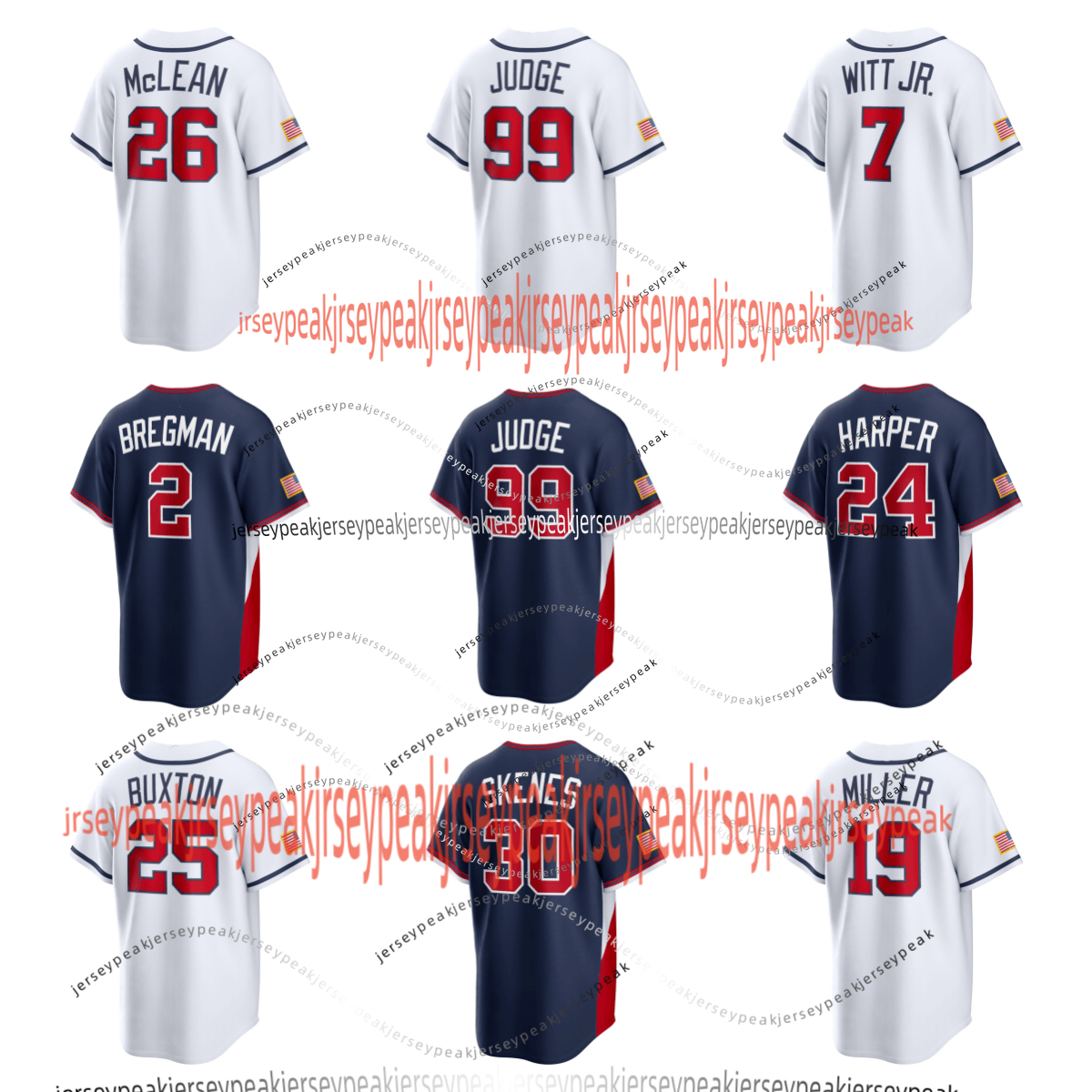 20 Alonso Team USA 2026 Jersey World Baseball Classic Crow-Armstrong Skenes Raleigh Realmuto Schwarber Dlaz Tucker Bregman Carroll