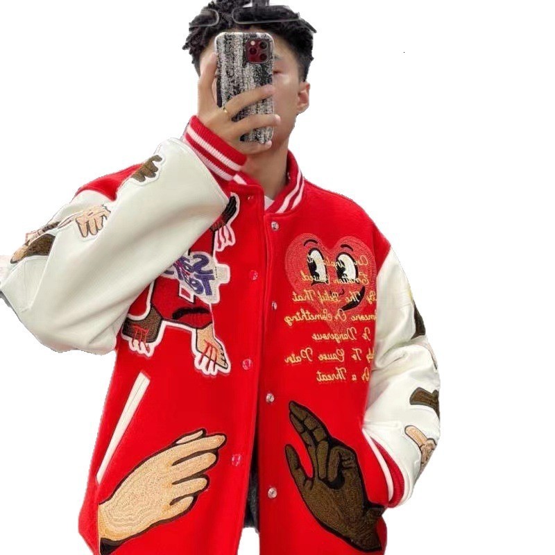 Y2k streetwear loose letter oversized jacket mens fashionable gothic embroidery pattern Harajuku button baseball 251114