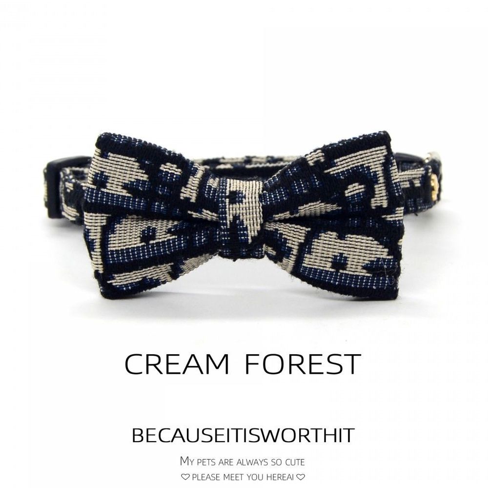 Designer Dog Cat Collar Soft Cotton Puppy Collars with Bow Tie, Adjustable Breakaway Cotton Kitty Bowtie Collar for Girl Boy Kitten Black S - view 5