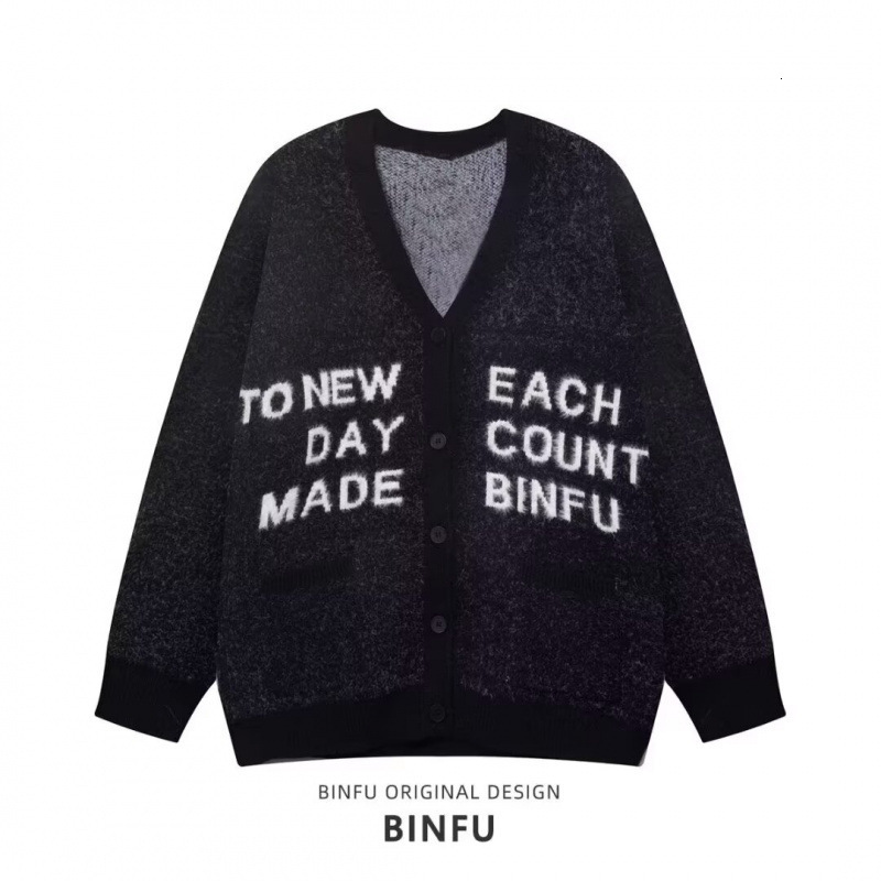 Men Clothing Harajuku Letter V Neck Knitwear Mens Pullovers Sweaters Creative Stripes Womens Knitted Streetwear Maiden 241224