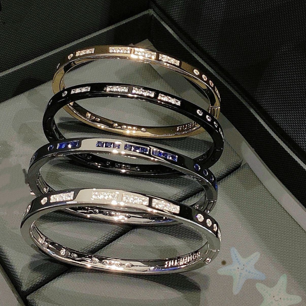 Apmmonaco Jewelry Designer Luxury Woman Men Luxe Bangle Morse Code For Couples In Rose And White Gold Two Tone Bracelet - view 3