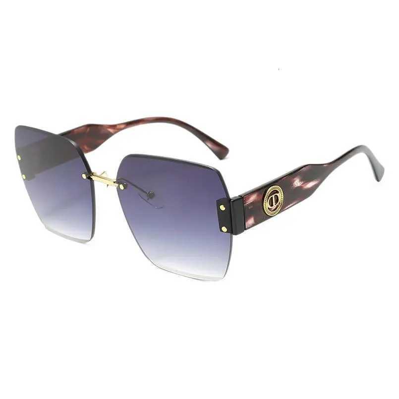 New fashion high value rimless trimmed sunglasses female male ins elegant big frame tide sunglasses round face street glasses Z260506