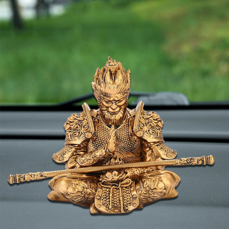 Vibrant Monkey King Figurine - 1 Set Hand-Painted Plastic Car Dashboard Ornament with Golden Hooped Staff 260227