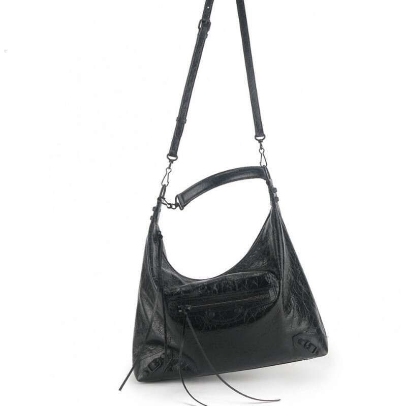 New Oil Wax Leather City Hobo Studded Biker Large Capacity Shoulder Handbag Tote Bag Underarm SENYY