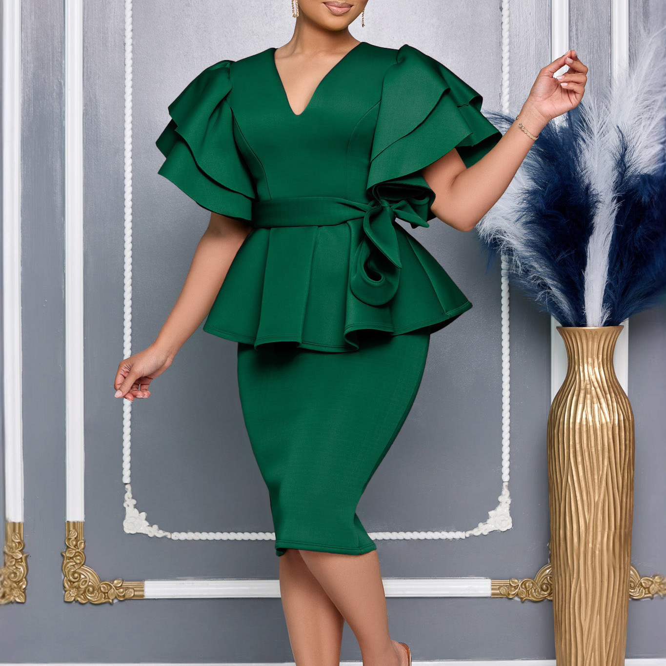 AOMEI Christmas Party Dress Women High Neck Evening Cocktail Event Gowns Knee Length 240106