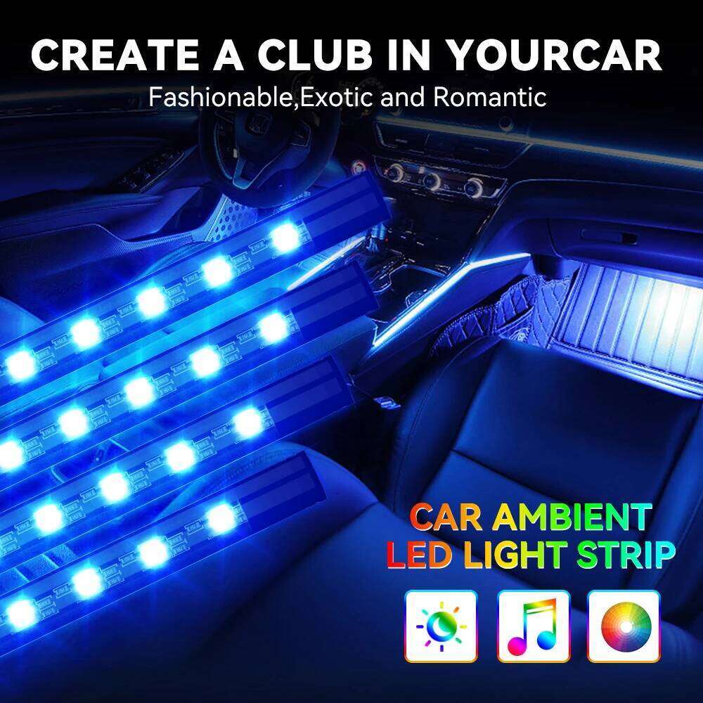 LED Car Interior Ambient Foot Light with USB Wireless Remote Music App Control Auto RGB Atmosphere Decorative Lamps - view 7