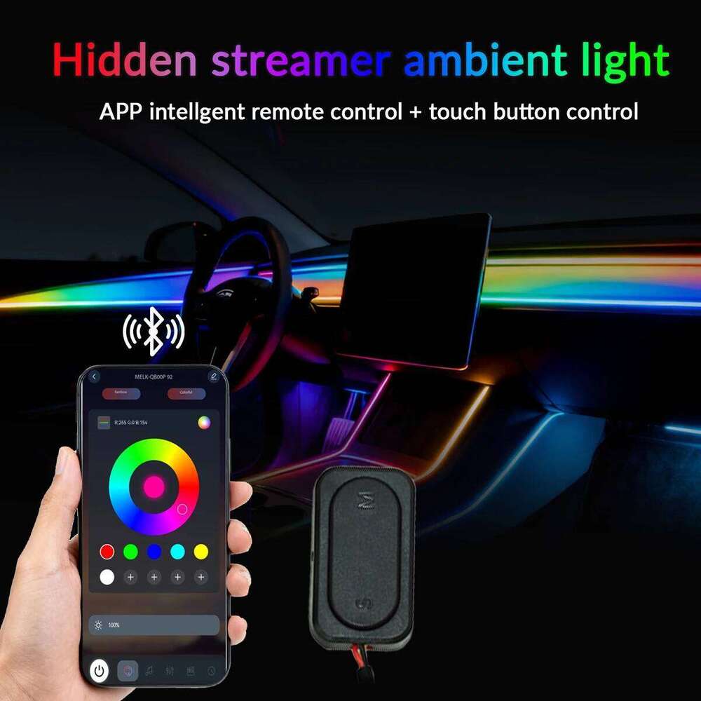 18 in 1 RGB Ambient Kit 64 Color Music APP Dynamic Streamer LED Hidden Acrylic Neon Strip Car Interior Light