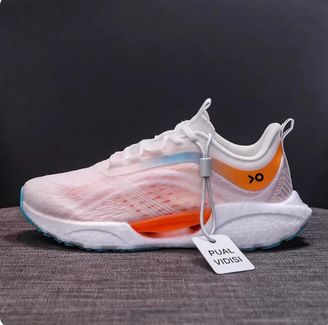 Women's Lightweight White-Orange Gradient Mesh Running Minimalist Shoes With Breathable Upper And "XO" Logo