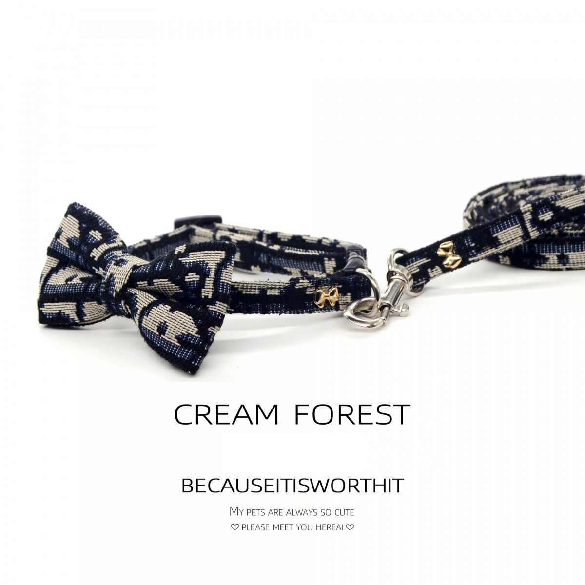 Designer Dog Cat Collar Soft Cotton Puppy Collars with Bow Tie, Adjustable Breakaway Cotton Kitty Bowtie Collar for Girl Boy Kitten Black S - view 4