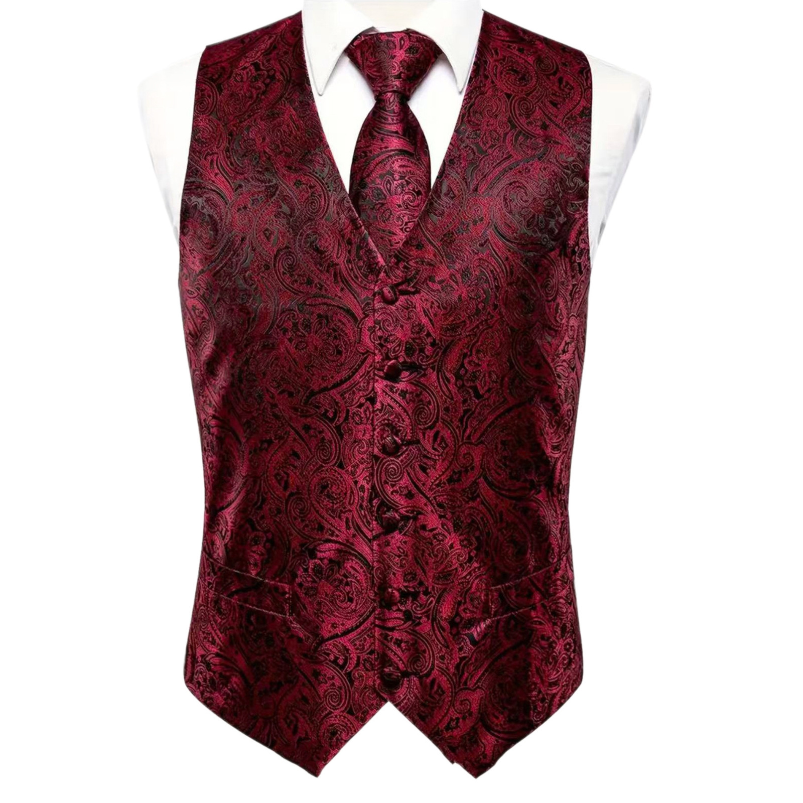 Hi-Tie Navy Blue Mens Vest Formal Silk Paisley Waistcoat Jacket Tie Handkerchief Cufflinks Set For Male Dress Suit Wedding Party 240615