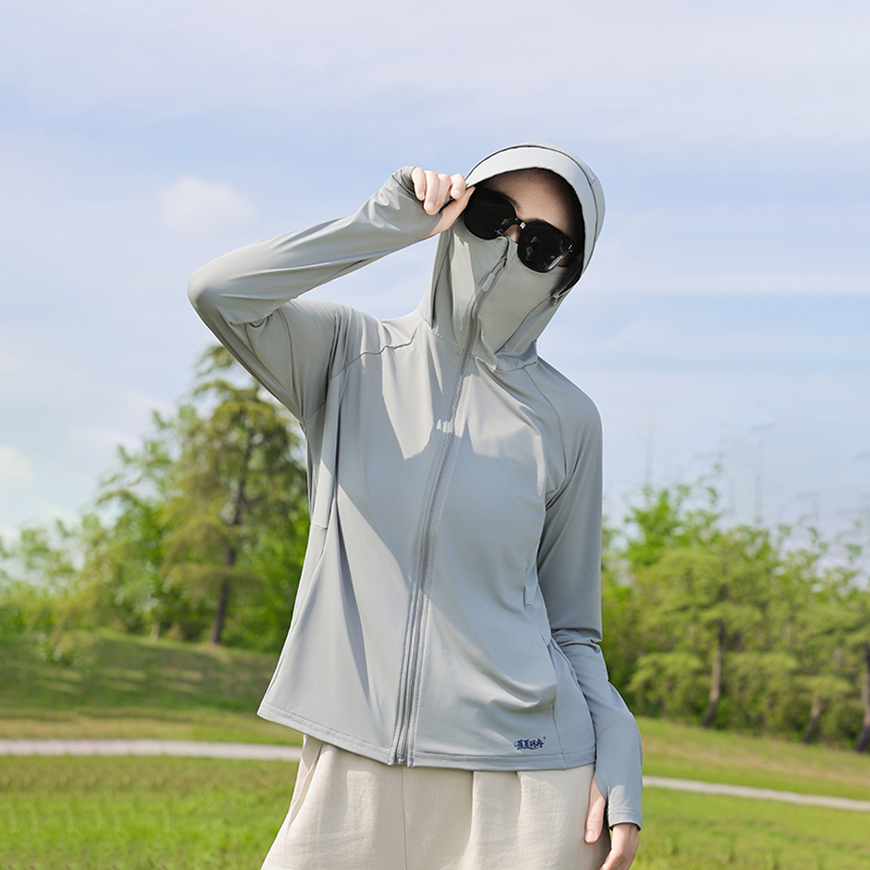 Wholesale customized breathable full zipper sun protection hooded sweatshirt, suitable for women's outdoor hiking and running sun protection clot