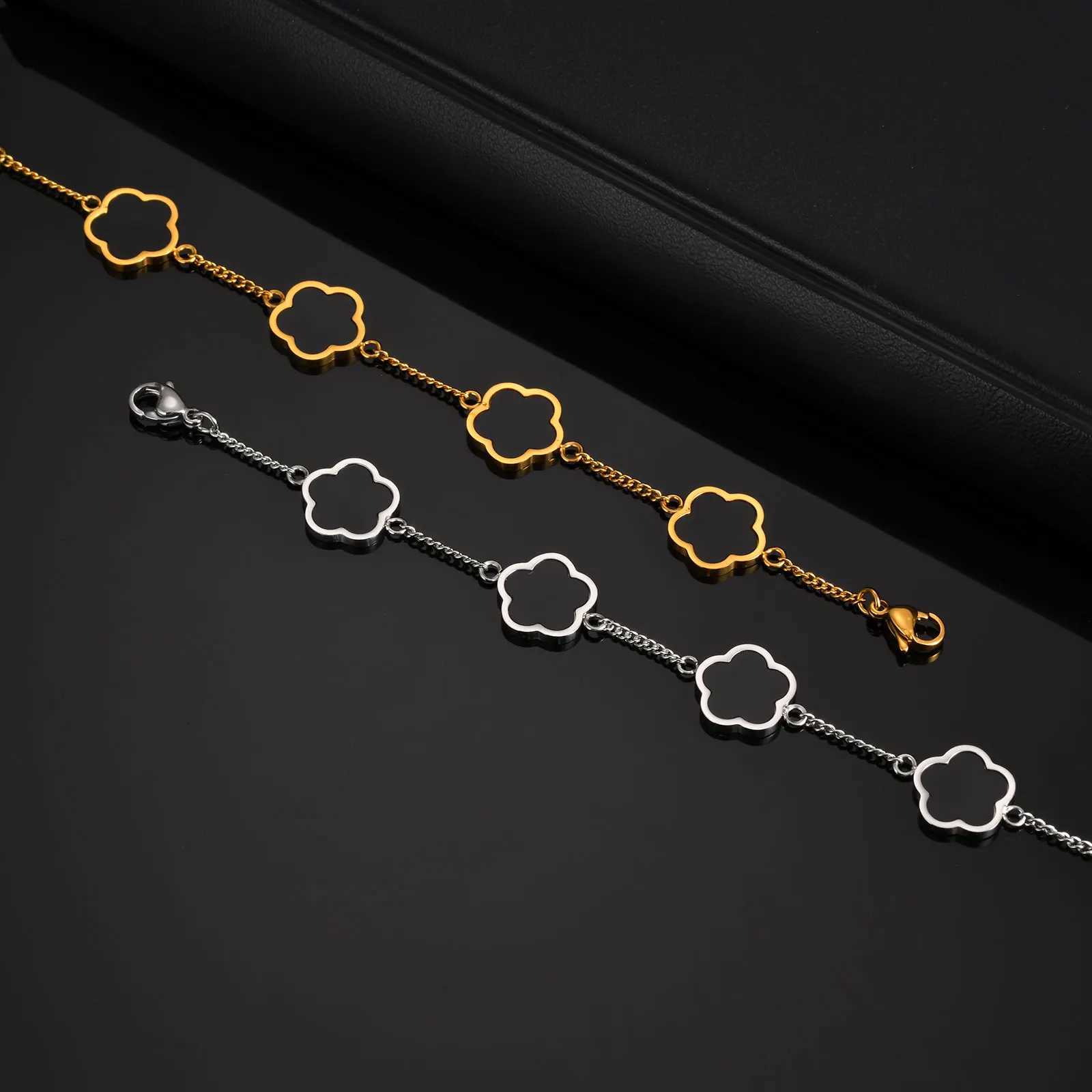 Classic Stainless Steel Bracelet for Men Five Leaf Flower Gold Silver Color Bracelet Fashion Waterproof High Quality Jewelry Z260506 - view 4
