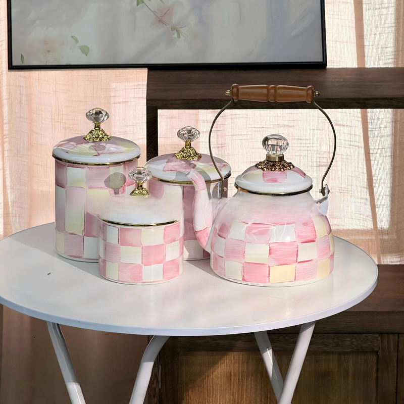 Retro Enamel Jewelry Storage Box with Diamond-Cut Lid and Multi-Use Kitchen Canisters
