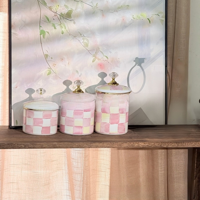 Retro Enamel Jewelry Storage Box with Diamond-Cut Lid and Multi-Use Kitchen Canisters