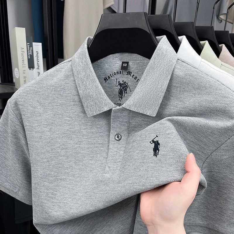 Business short-sleeve embroidered solid color T-shirt new mens POLO shirt with a turn-down collar summer casual loose top for men