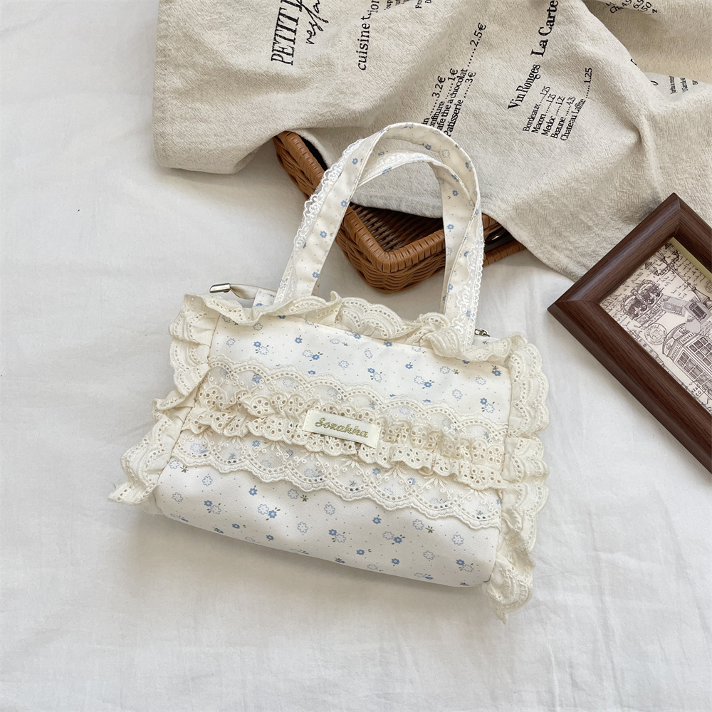 JIAERDI Sweet Lace Y2k Hand Bag Women Girls Bow Cute Canvas Bucket Bag Female Harajuku Fairycore Messenger Bag Bolso Mujer 240810