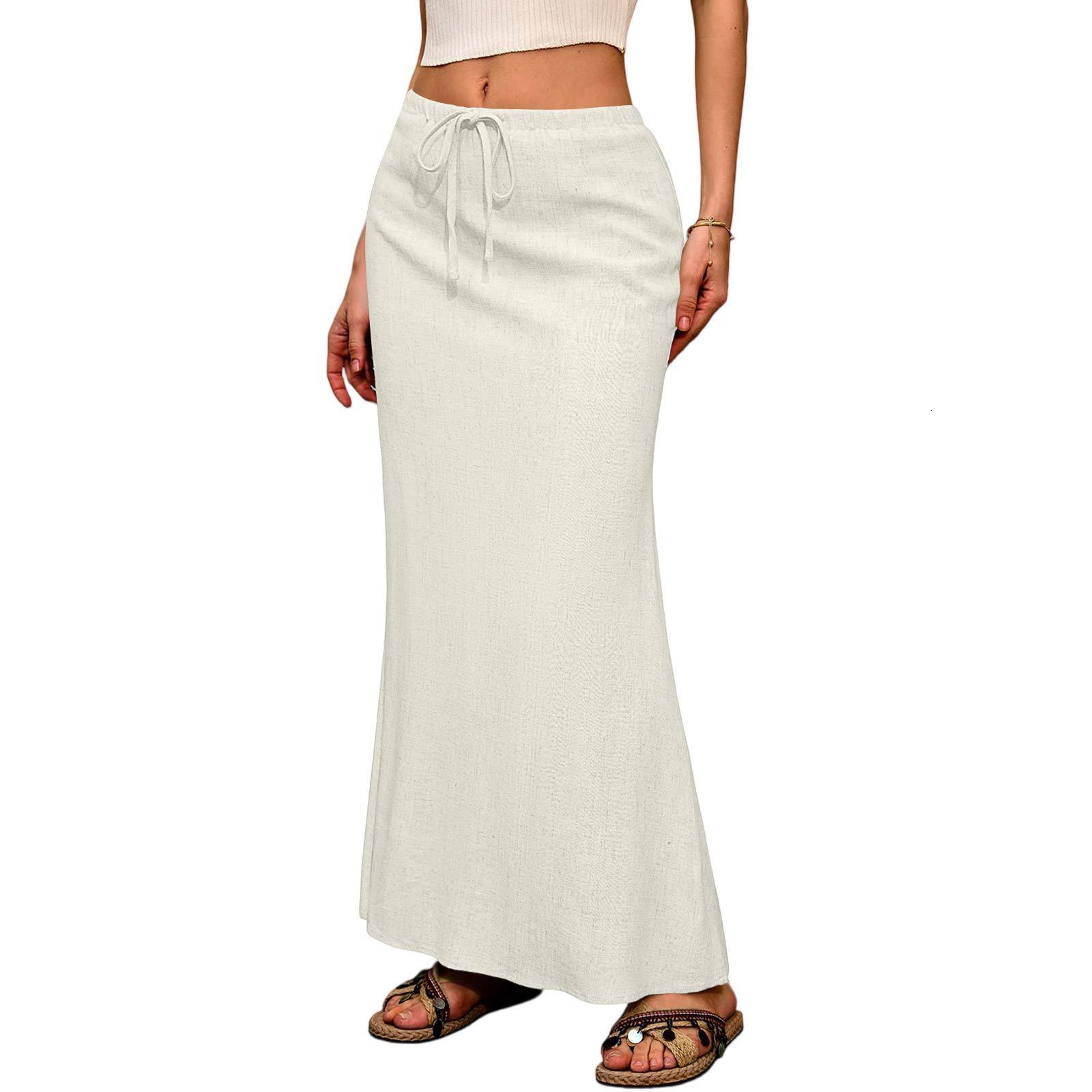 Solid Drawstring Waist Side Shirring Skirt Casual Asymmetrical Ankle Skirt Womens Clothing 240806 - view 8