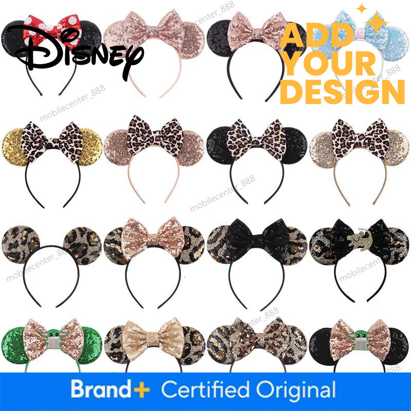 Designer Disney Disney Leopard Print Headband Mickey Mouse Ears Headbands For Girls Kid Women Party Sequins Bow Hair Accessories Adult Hairbands Luxur
