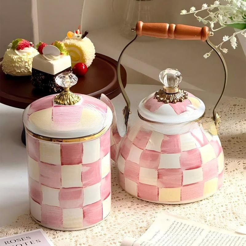 Retro Enamel Jewelry Storage Box with Diamond-Cut Lid and Multi-Use Kitchen Canisters