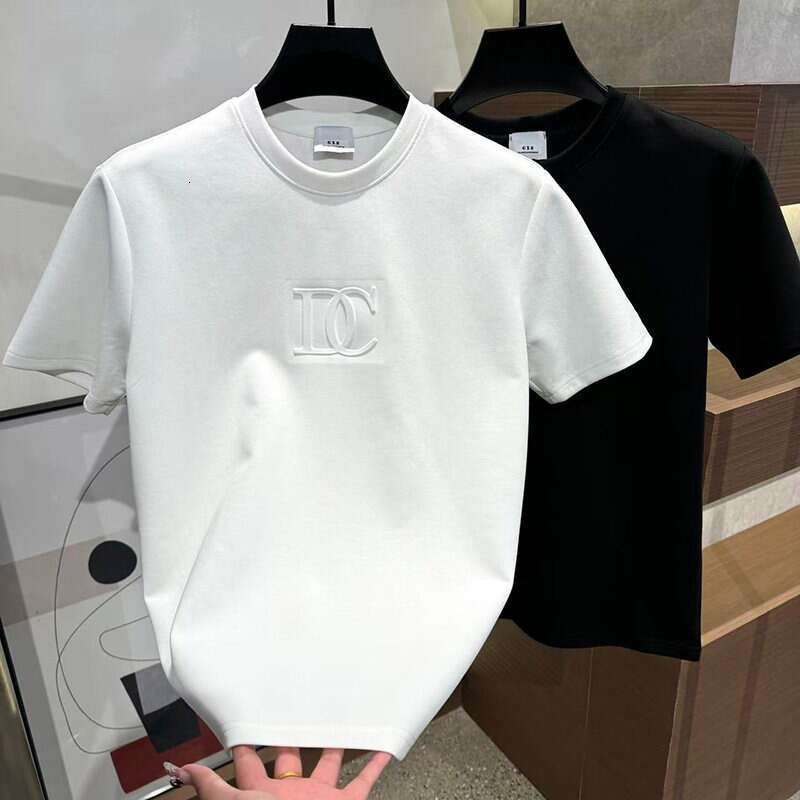 Luxury Designer 2026 Early Spring New Trendy Solid Color Round Neck Simple Embossed Plain T-shirt With Short Sleeves, Fashionable Men's Clothing 