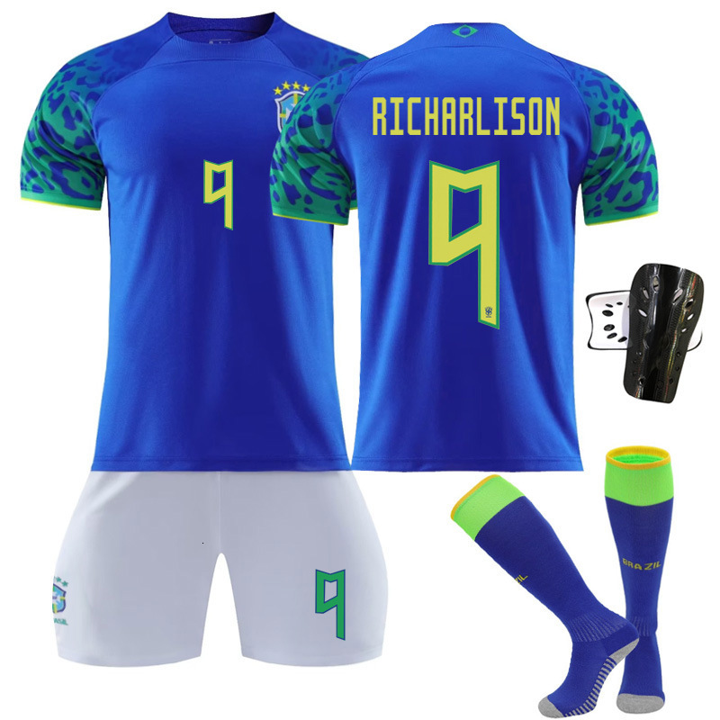 Bestseller Brazil Away Blue No Vin cius Neymar Jesus Jersey Set Football Uniform Ddmysat