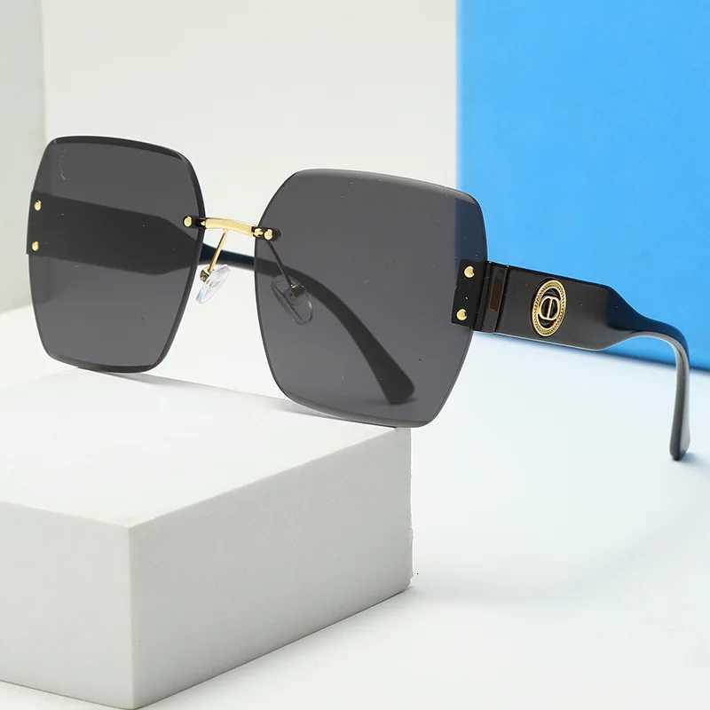 New fashion high value rimless trimmed sunglasses female male ins elegant big frame tide sunglasses round face street glasses Z260506