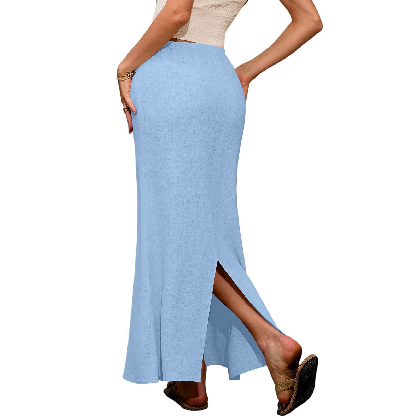 Solid Drawstring Waist Side Shirring Skirt Casual Asymmetrical Ankle Skirt Womens Clothing 240806 - view 5