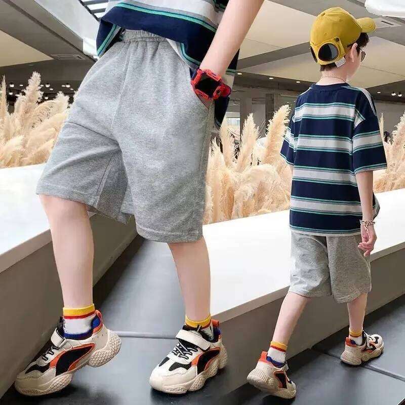 1pcs Kids Shorts Boys Girls Baby Solid Color Casual Pant Summer Children Short Pants Sport Clothing Grey Black 26W0506