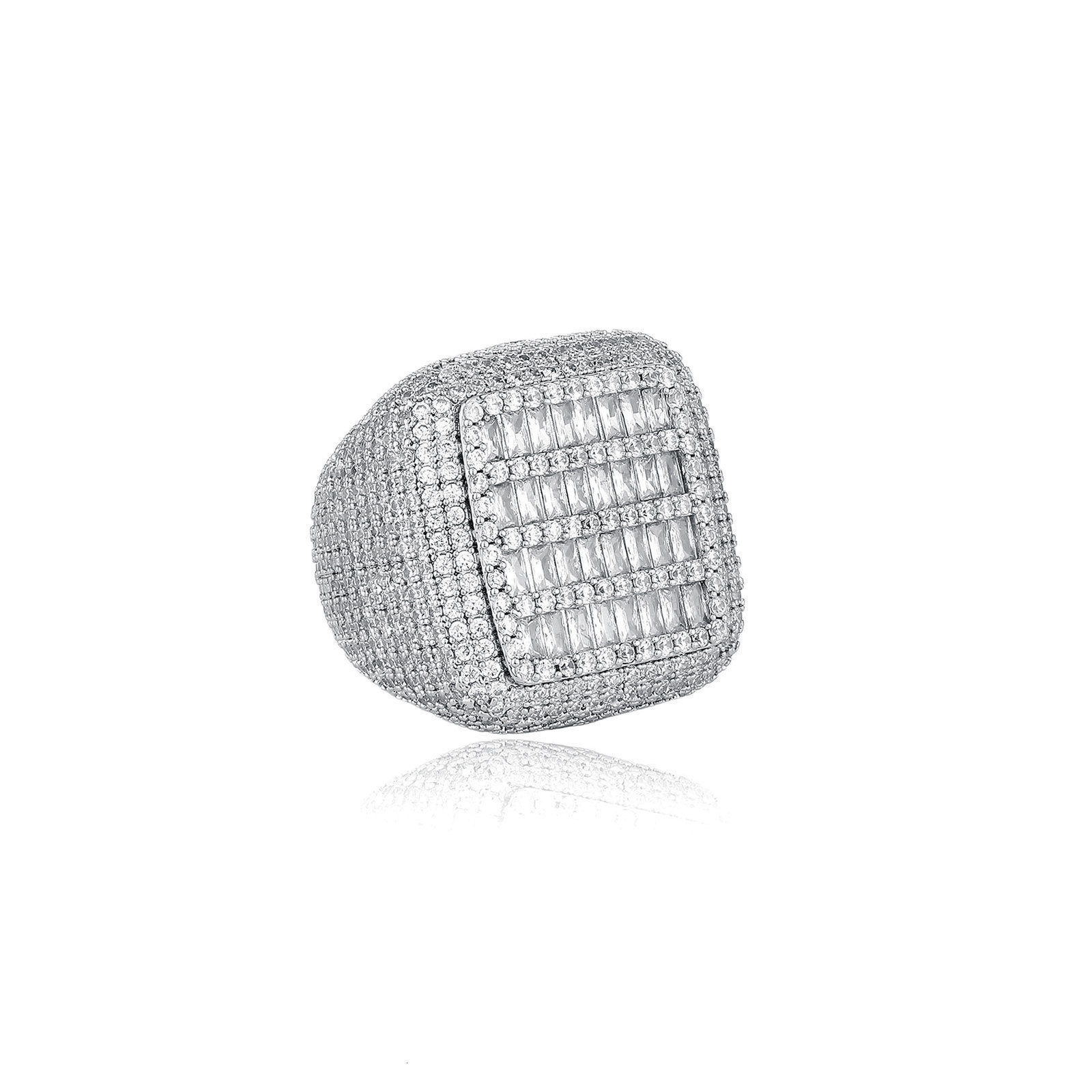 Sparkling Baguette Cut 925 Silver Rings For Men 18K Gold Plated Square Hugu Ring Male Hip Hop Punk Wedding Jewelry 251111